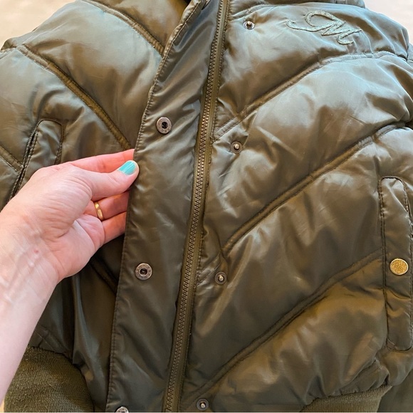 Vintage Y2K Makaveli Puffer Jacket Womens Size Medium Down Hooded Green Puffy - Picture 9 of 14
